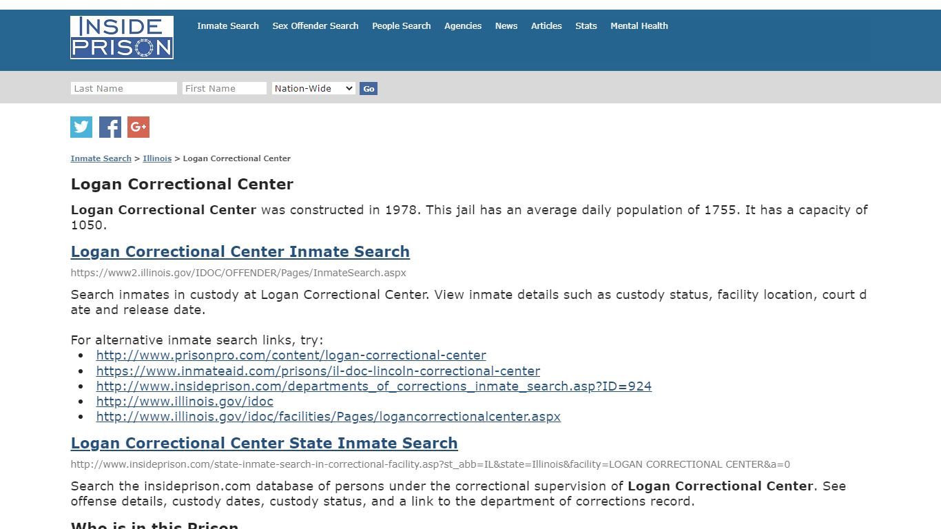 Logan Correctional Center - Illinois - Inmate Search